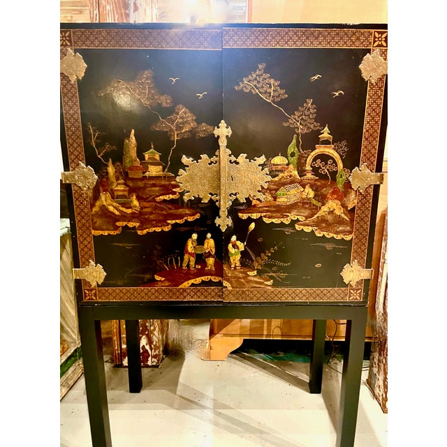 Chinoiserie Cabinet-on-Stand, Japanned Finish, C. 1950-1960 For Sale - Image 11 of 11