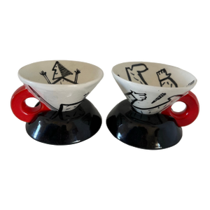 Porcelain Memphis Tea Cups Jiri Bures Post Modern Signed 1980s