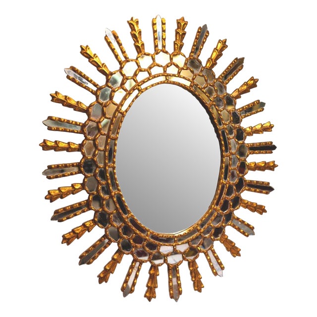 Italian Giltwood Sun Bursting Mirror, 1950s For Sale