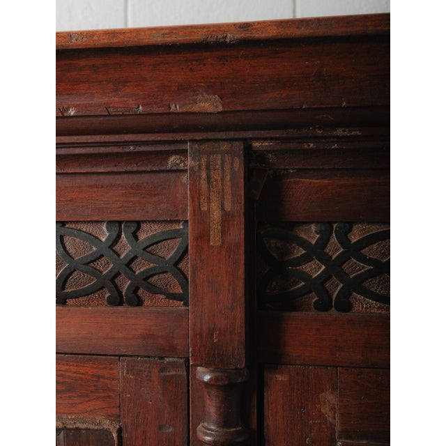 Late 20th Century Large Two-Part Wooden Glass-Front Cabinet With Paneled Base and Carved Detail For Sale - Image 9 of 9