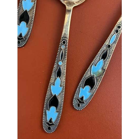 Metal Mid 20th Century Art Deco Silver Cloisonne' Enamel Dematasse Spoons - Set of 6 For Sale - Image 7 of 9