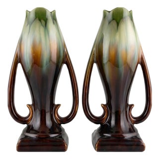 Art Deco Flame Glazed Vases from Faïencerie de Thulin, Belgium, 1940s, Set of 2 For Sale