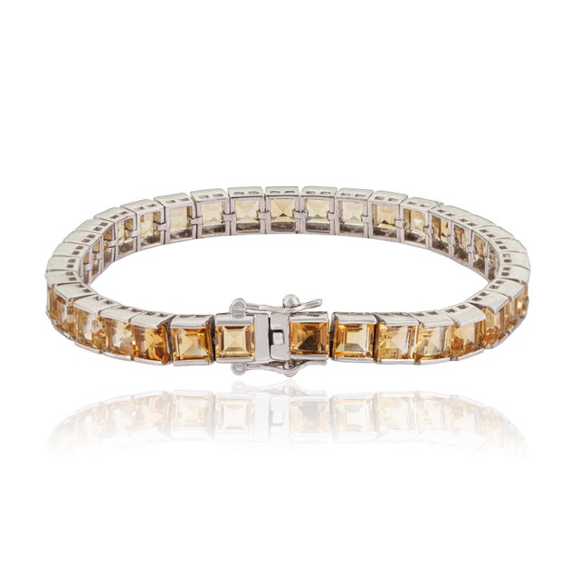 Contemporary Certified 20.98 Ct Natural Citrine Statement Tennis Bracelet in 925 Silver Handmade Jewelry For Sale - Image 3 of 13