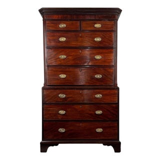 18th Century Mahogany Chest on Chest with Brass Handles For Sale