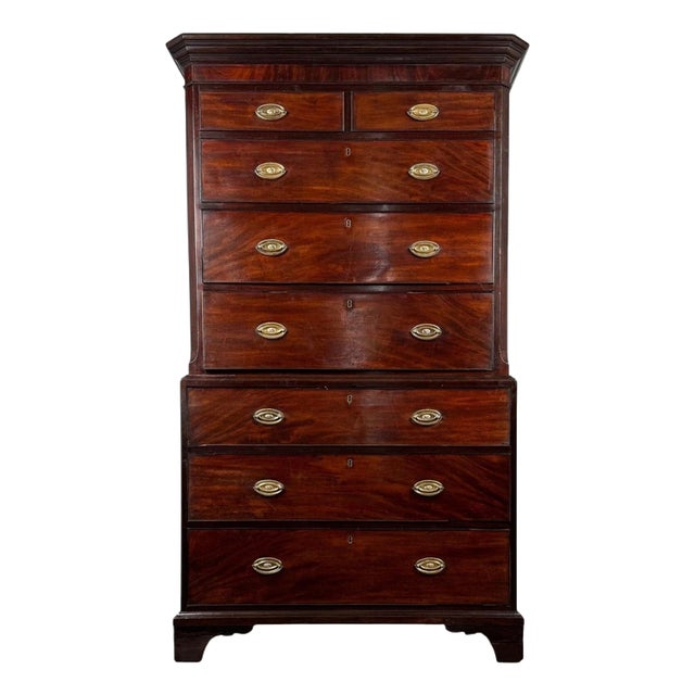 18th Century Mahogany Chest on Chest with Brass Handles For Sale
