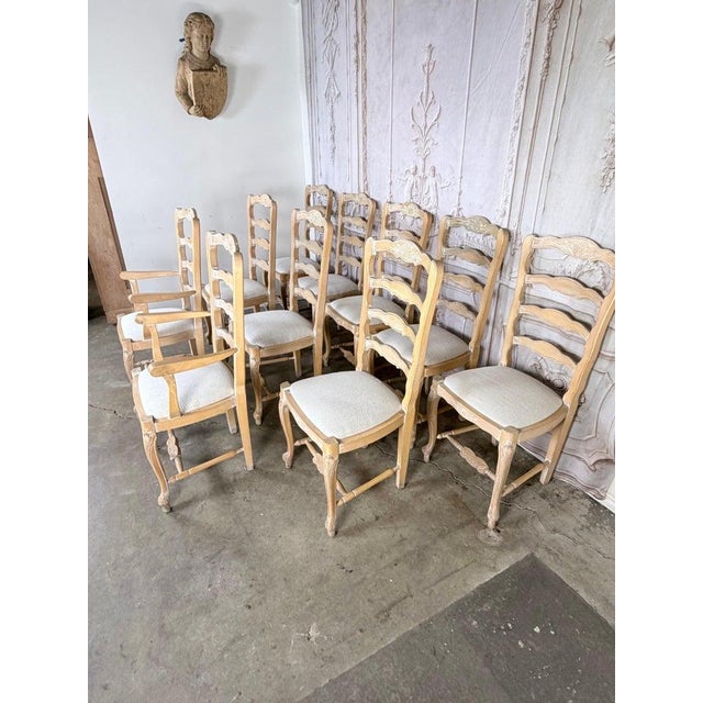 19th Century Set of 10 19th Century French Provincial Bleached Oak Ladderback Dining Chairs For Sale - Image 5 of 18