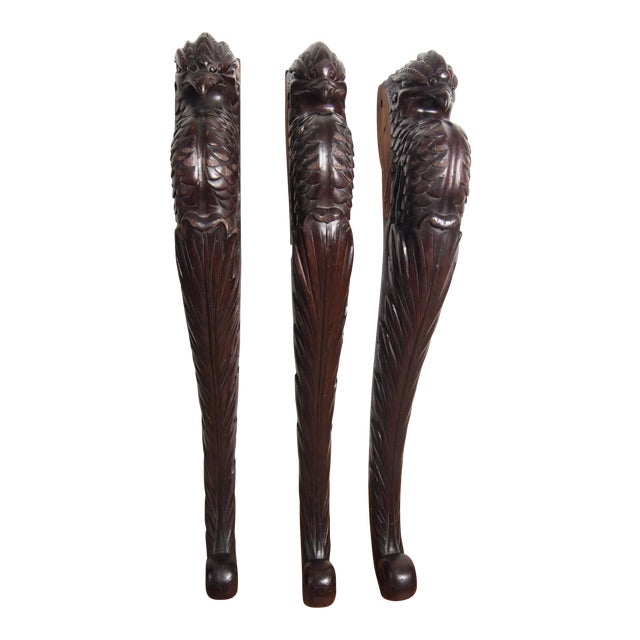 Set of 3 Carved Hawk Mahogany Architectural Fragments For Sale