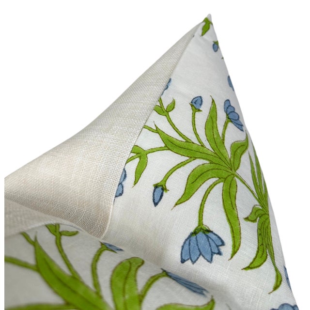 Mughal Linen Pillow Cover in Blue Green, 20x20 Pillow For Sale - Image 4 of 4