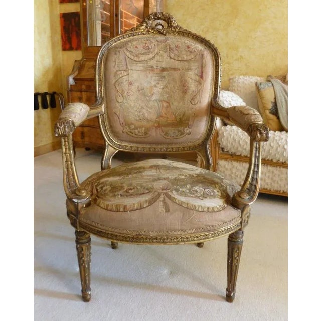 Silver Heavily Carved French Louis Style Tapestry Bergere Chair For Sale - Image 8 of 8
