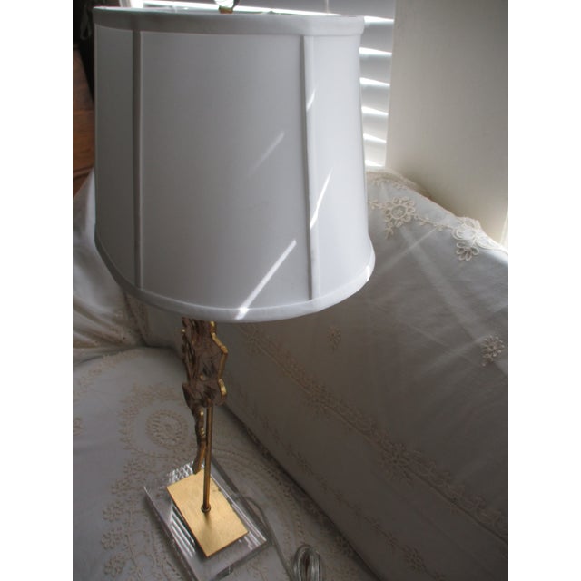 Metal Vintage Maitland Smith Style Golden Oak Leaf on Lucite Base Table Lamp For Sale - Image 7 of 11