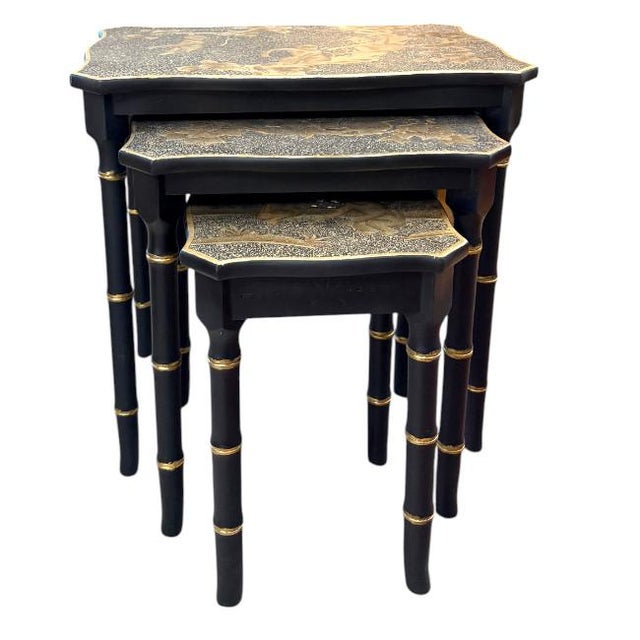 Vintage Faux Bamboo Monkey Nesting Tables – Set of Three For Sale - Image 4 of 8