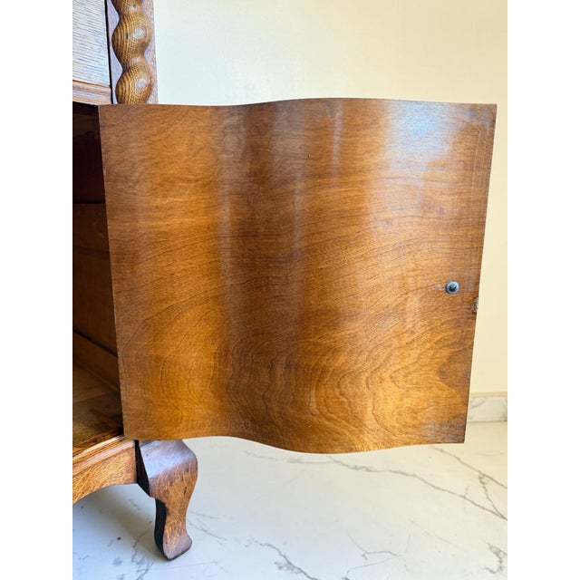 Antique Quarter-Sawn Oak Sideboard Cabinet – Serpentine Front For Sale - Image 12 of 14