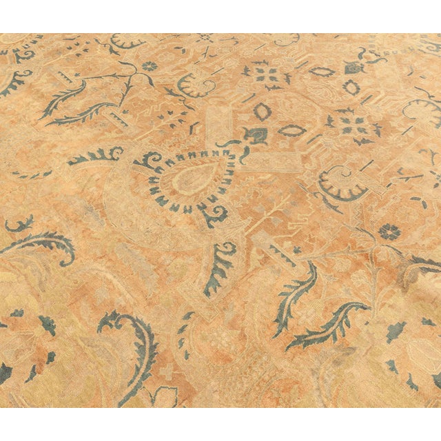 Orange Fine Antique Indian Bold, Orange Handmade Wool Rug For Sale - Image 8 of 9