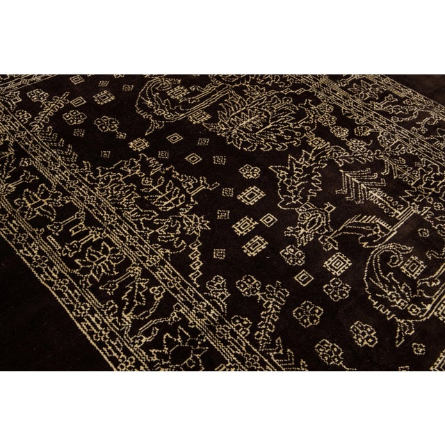 Textile Transitional Handmade Allover Motif Brown Wool Rug For Sale - Image 7 of 8