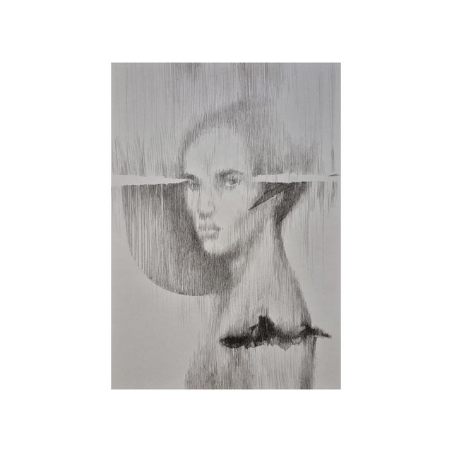 Faces - contemporary portrait: original ink drawing on paper by rafał kolinski the artwork presents a striking portrait,...
