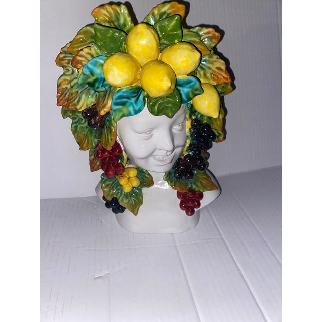Folk Art Bacchus Pottery Wall Mask Lemons Hand-Painted Ceramic Piece From the Fravolini Oggetti d'Arte Studio in Orvieto, Italy. For Sale - Image 3 of 10