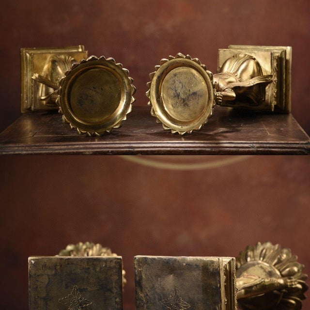 Asian Pair of Vintage Gilt Bronze Kneeling Figure Candle Holders - Asian Altar Candlesticks For Sale - Image 3 of 9
