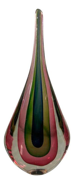 1960's Italian Murano Glass Sommerso Teardrop Sculpture by Flavio Poli