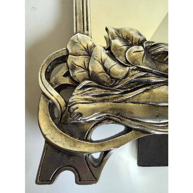 Vintage Art Nouveau Style Figural Lady Silver Finish Table or Wall Mirror For Sale - Image 9 of 12