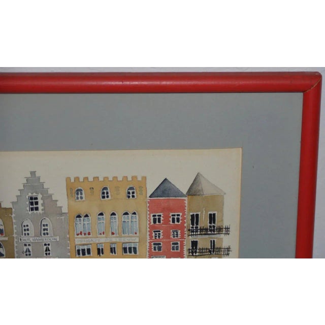 Vintage Bruges Row Houses Original Watercolor C.1980s For Sale - Image 4 of 7