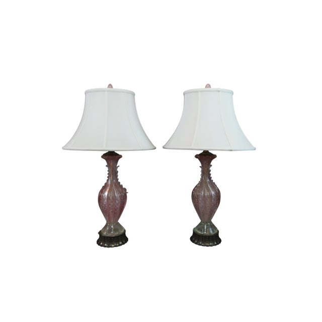 Pink Italian Murano Glass Table Lamps - A Pair For Sale - Image 4 of 5