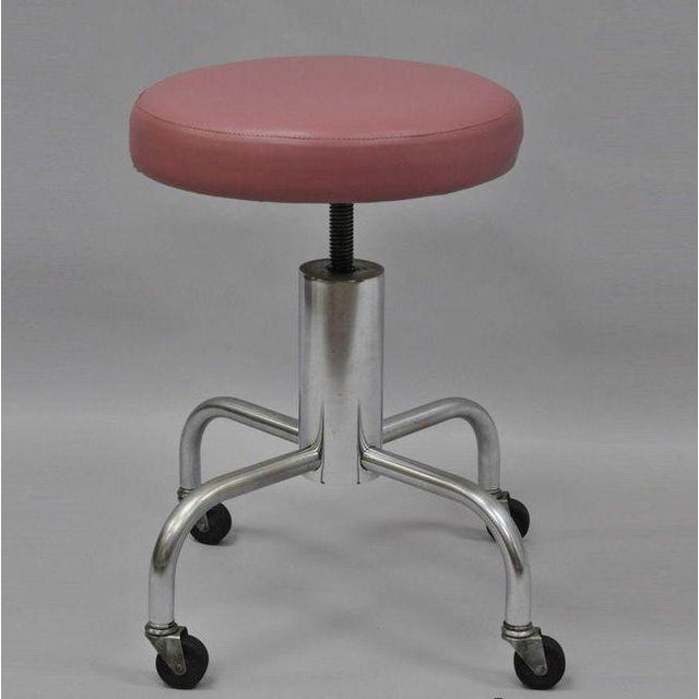 Vintage Chrome Pink Vinyl Adjustable Work Stool | Chairish