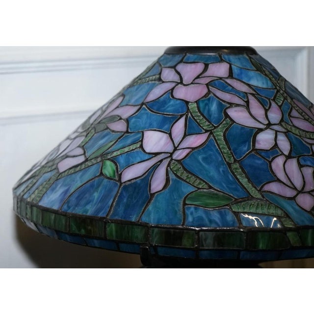 Art Nouveau Floral Lamp in Tiffany Style Stained Glass For Sale - Image 3 of 12