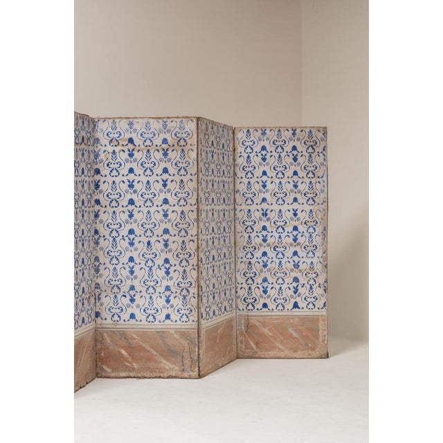 Italian Painted 4-Panel Paravent Screen, 19th Century For Sale - Image 5 of 14