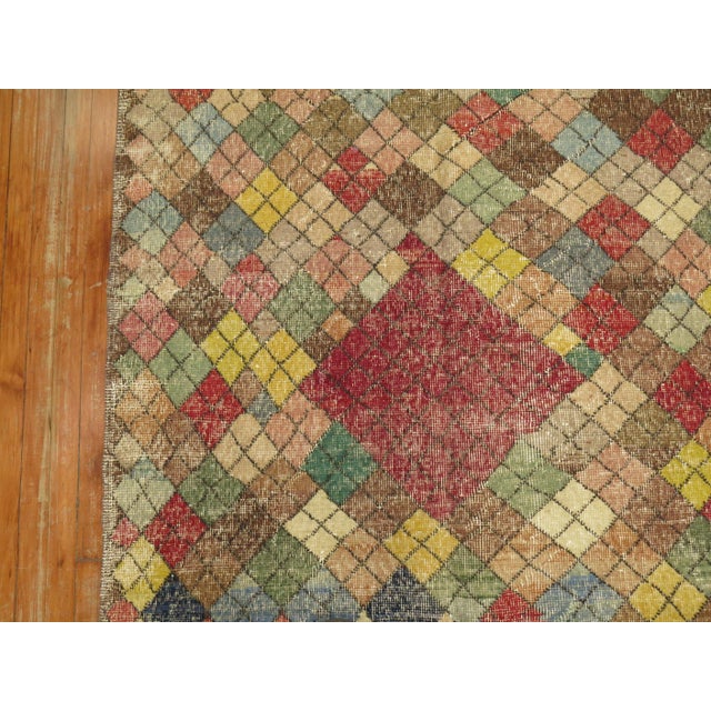 Mid-Century Modern Mid 20th Century Shabby Turkish Deco Gallery Diamond Runner For Sale - Image 3 of 6