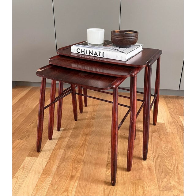Mid-Century Modern Danish Rosewood Nesting Tables For Sale - Image 3 of 12