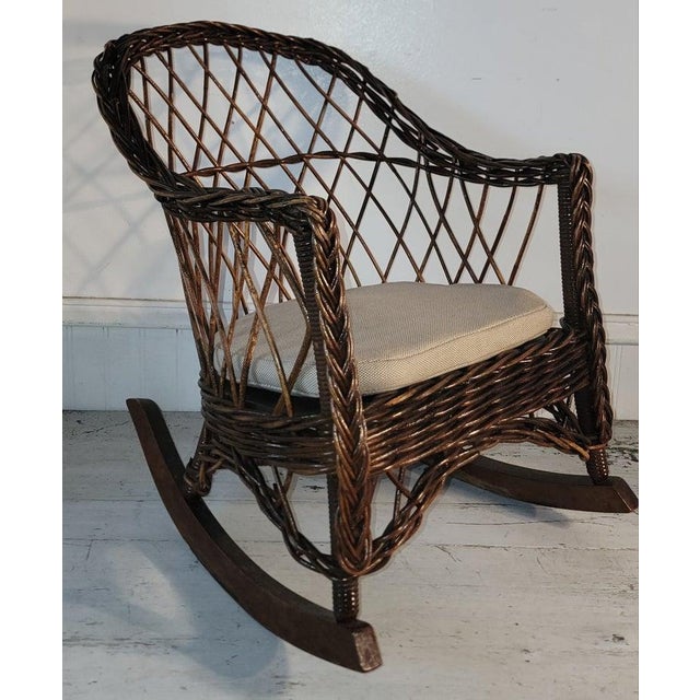 1940s Heywood Wakerfield Wicker Set of Four Childrens Chairs and Table Set, 4 Pieces For Sale - Image 11 of 15