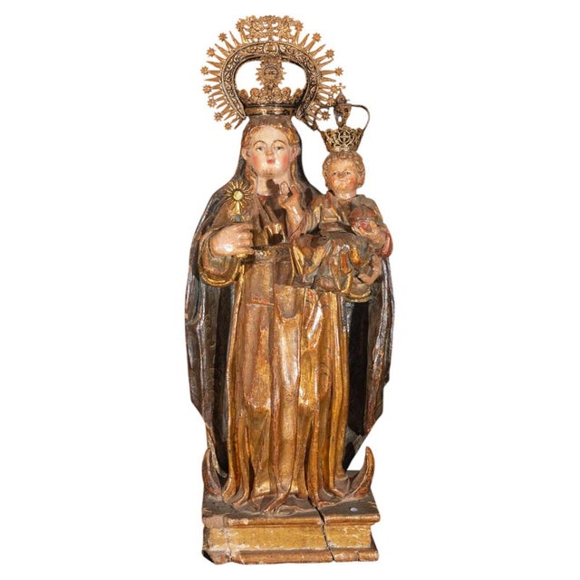 16th Century Spanish Polychrome Virgin and Child Sculpture For Sale - Image 10 of 10