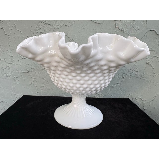 Fenton Art Glass Company Vintage Fenton Milk Glass Hobnail Pedestal Compote Bowl 6.5” For Sale - Image 4 of 8