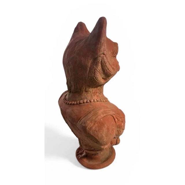 2000 - 2009 Vintage Anthropomorphic Cat Bust Sculpture in Terracotta-Colored Reconstituted Stone For Sale - Image 5 of 8