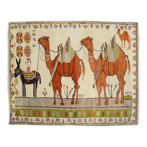 Zabihi Collection Turkish Anatolian Animal Caravan Camel Small Square Rug