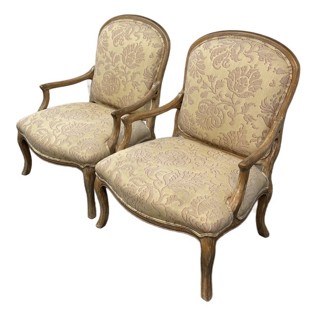 William Switzer Floral Damask Bergères, Pair For Sale
