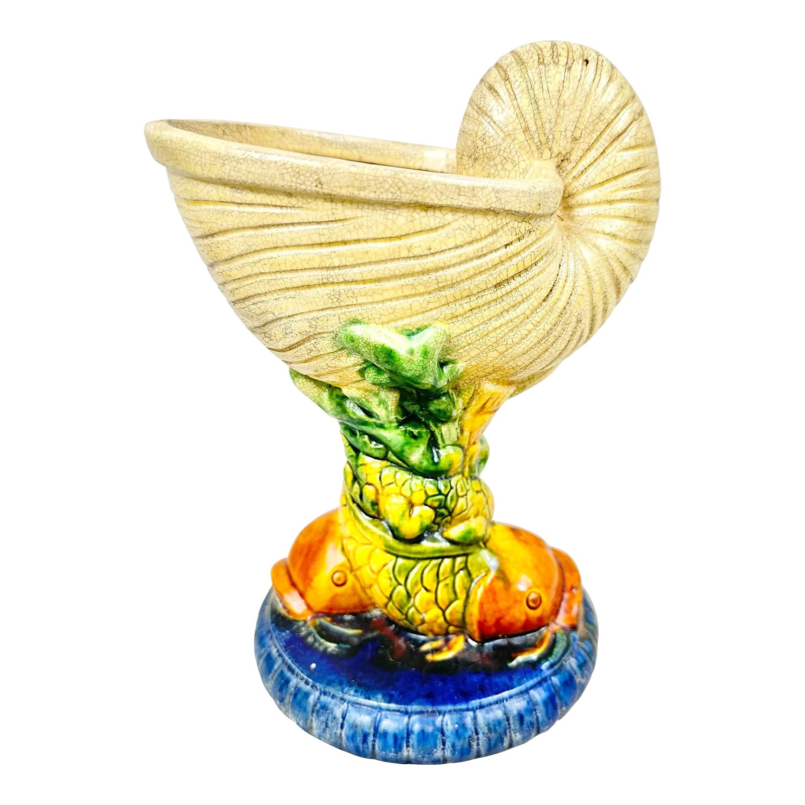 Vintage Majolica Shell Compote Bowl | Chairish