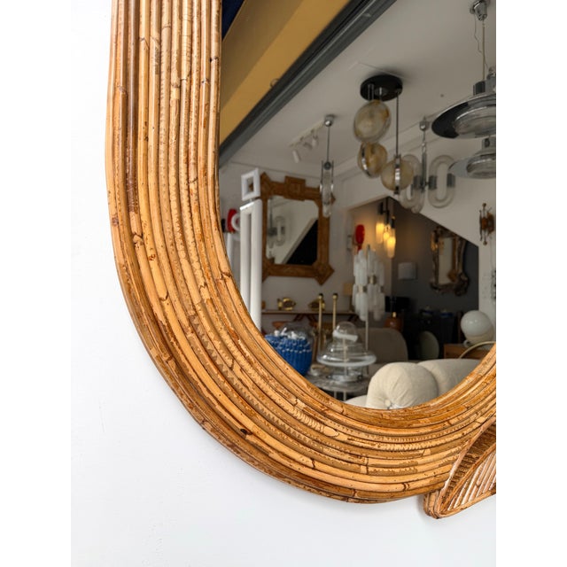 Wood Rattan Palm Tree Mirror by Vivai Del Sud. Italy, 1970s For Sale - Image 7 of 11