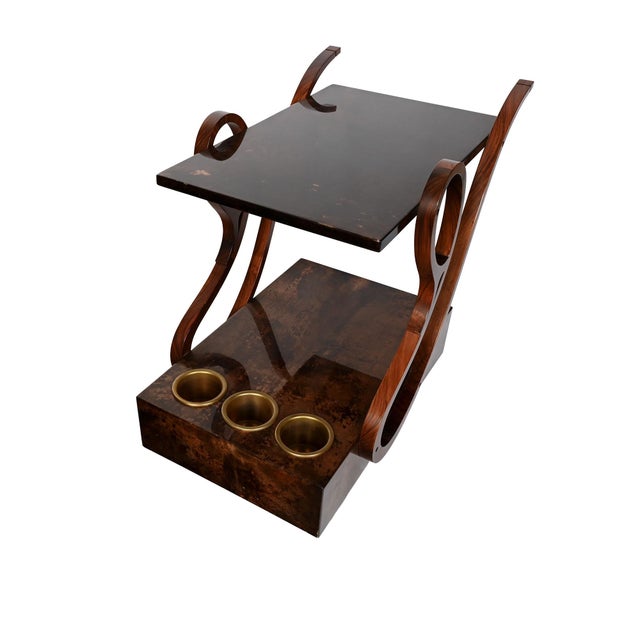 Brown Vintage Aldo Tura Bar Cart Rosewood Goat Skin Mid Century Modern For Sale - Image 8 of 8