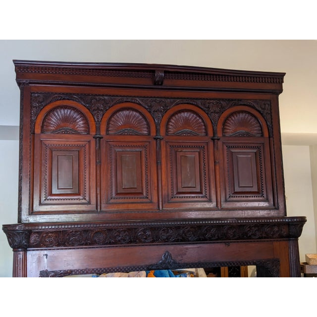 Majestic 11 Feet Vintage 19th Century 3 Tiers (Pieces) Carved Wood With 3 Pieces of Marble Fireplace For Sale - Image 10 of 10