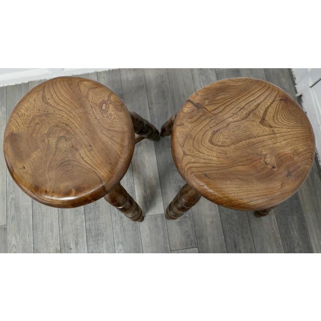 Brown Victorian Elm Farmhouse Kitchen Stools, 1880, Set of 2 For Sale - Image 8 of 9