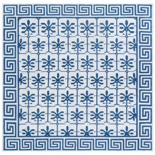 Modern Dhurrie White With Navy Blue Cotton Rug "Aegean Star" For Sale