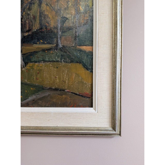 Textile Mid-Century Modern 'Trees in Autumn' Original Expressive Landscape Oil Painting, Framed For Sale - Image 7 of 9