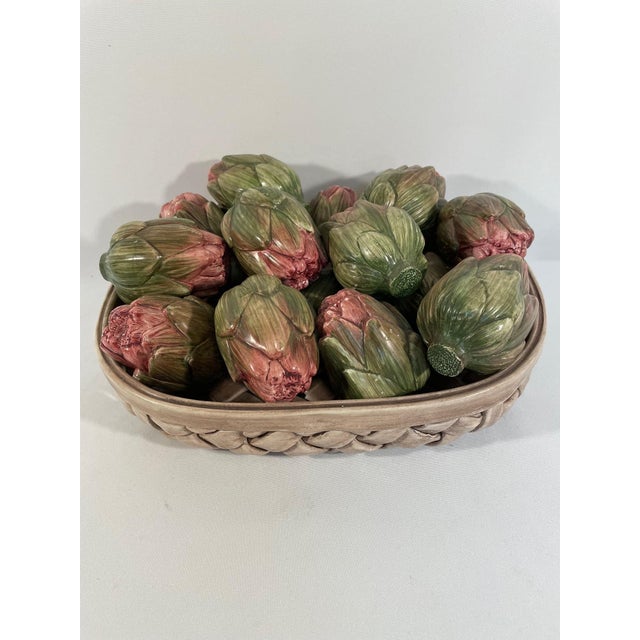 Farmhouse Vintage Italian Ceramic Majolica Artichoke Basket For Sale - Image 3 of 15