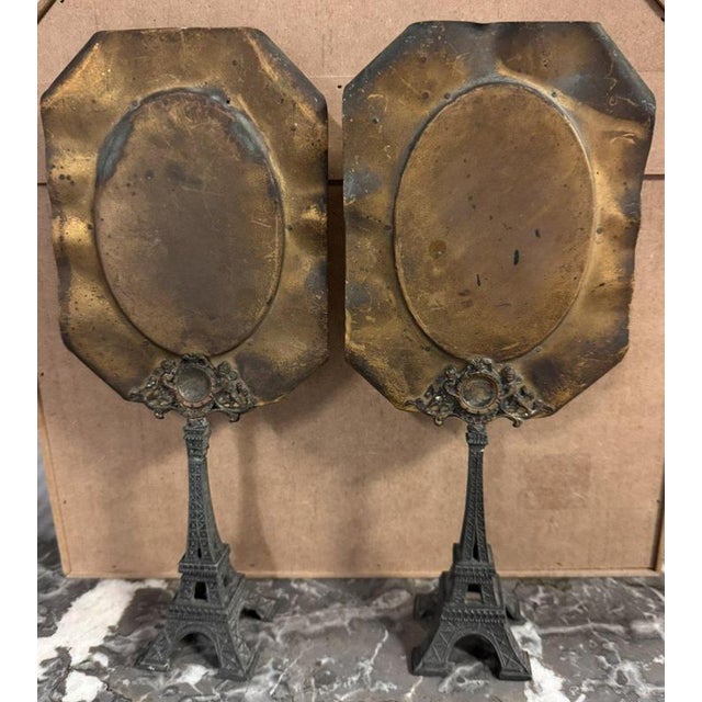 Metal Art Deco Brass Mirrors with Eiffel Tower Bases, Set of 2 For Sale - Image 7 of 8