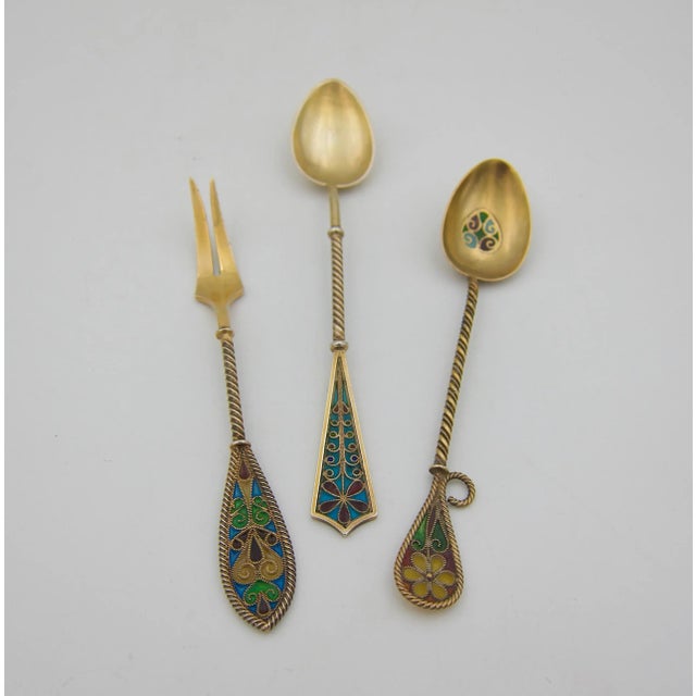 Early 20th Century Early 20th Century Plique a Jour Enamel and Silver Gilt Utensils by J. Tostrup and Johan Kjaerland- Set of 3 For Sale - Image 5 of 10