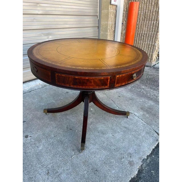 Antique Federal Style Flame Mahogany Leather Top Drum Table. For Sale In Washington DC - Image 6 of 11
