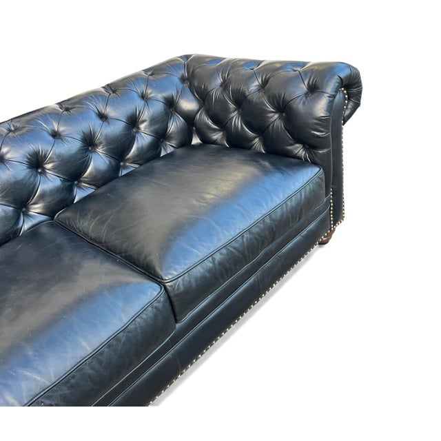 1990s Grand Leather Chesterfield Sofa With Rolled Arms and Brass Nail Head Trim For Sale - Image 11 of 11