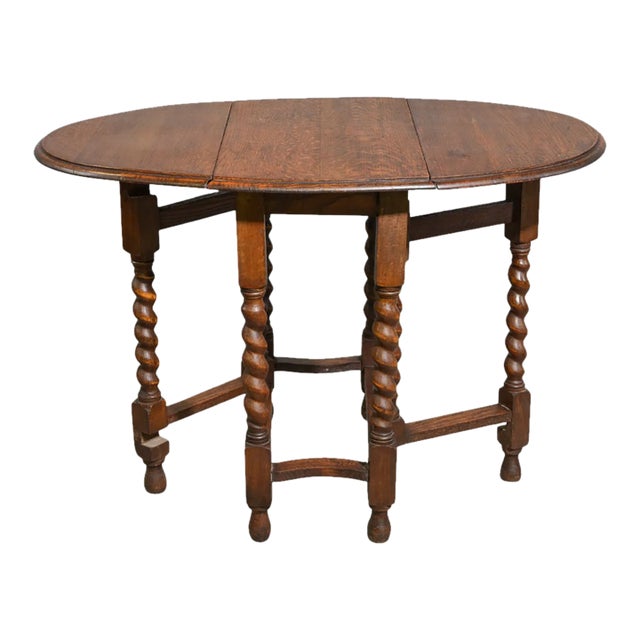 Antique British Oak Barley-Twist Drop-Leaf Gateleg Table For Sale