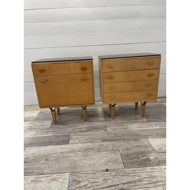 Black Vintage Nightstands with Original Black Opaline Glass by Novy Domov, 1960s, Set of 2 For Sale - Image 8 of 8